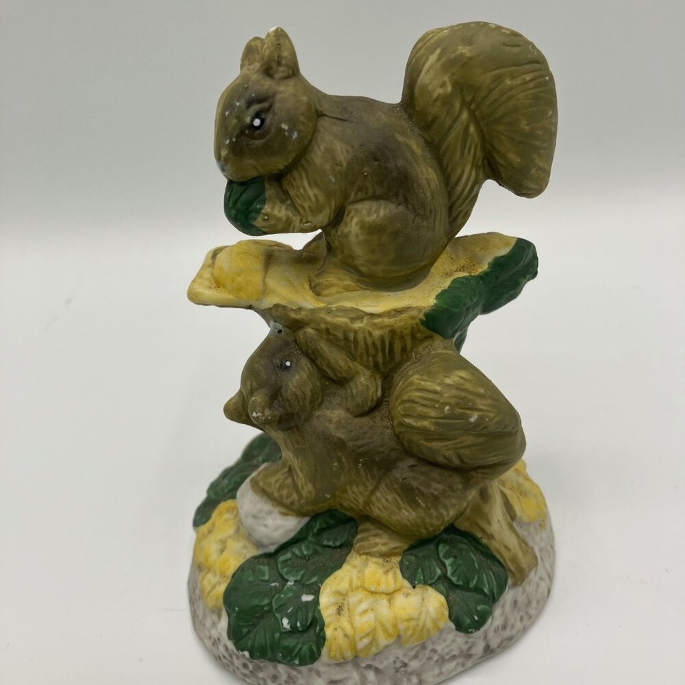 Ceramic Two Squirrels on a Stump Hobbyist Piece Hand Painted 4" Height
